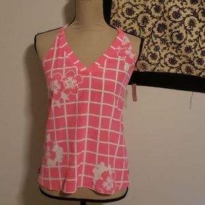 Pink and white v neck top Petite